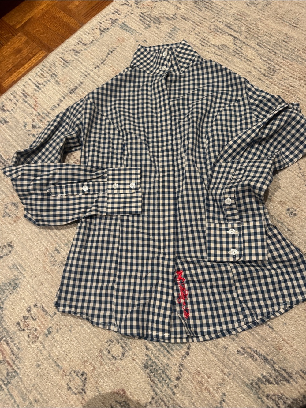 Middy n me Navy and White Gingham Button-Down Shirt with Red Accent